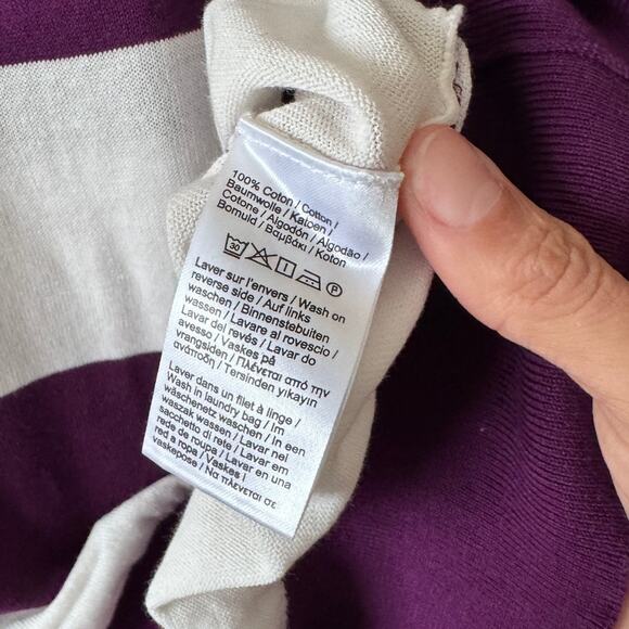 Lacoste Women's 100% Cotton Purple White Orange Stripe Sweater Size 40 (Medium) - Picture 4 of 5